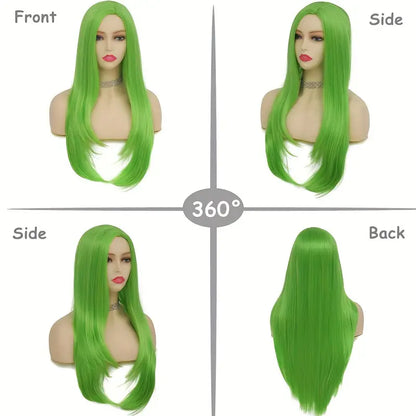 Fluorescent Green Long Straight Wig with Side Bangs