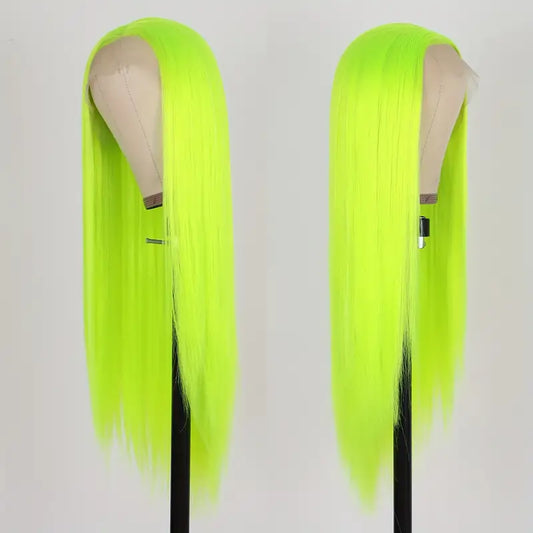 Fluorescent Green Long Silky Straight Lace Frontal Wig