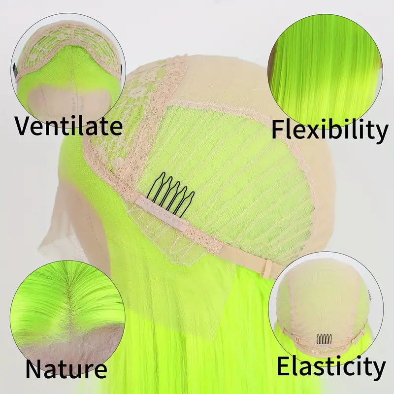 Fluorescent Green Long Silky Straight Lace Frontal Wig