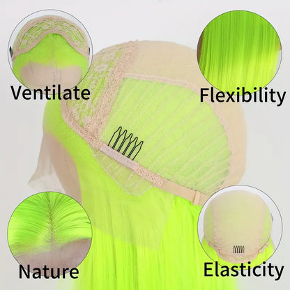 Fluorescent Green Long Silky Straight Lace Frontal Wig