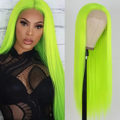 Fluorescent Green Long Silky Straight Lace Frontal Wig