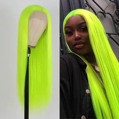 Fluorescent Green Long Silky Straight Lace Frontal Wig