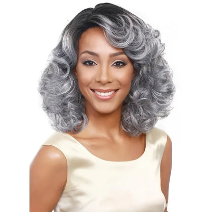 Glamorous Grey Shoulder-Length Curly Wig