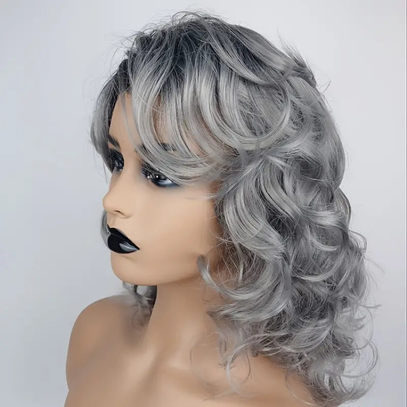 Glamorous Grey Shoulder-Length Curly Wig