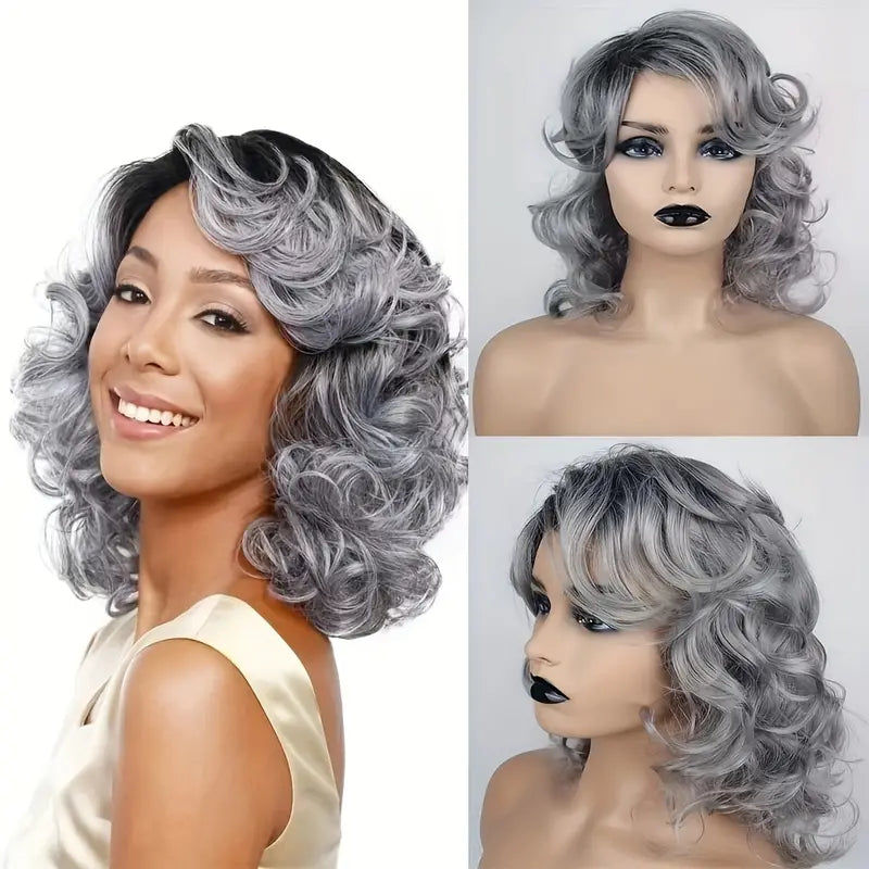 Glamorous Grey Shoulder-Length Curly Wig