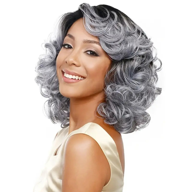 Glamorous Grey Shoulder-Length Curly Wig