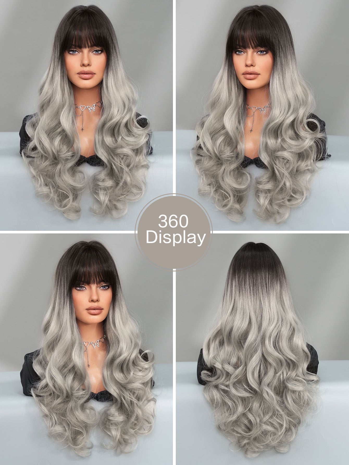 Gradient Silver Gray Long Curly Wig for Women