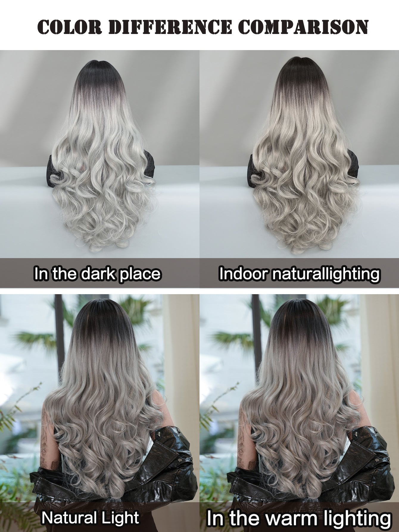 Gradient Silver Gray Long Curly Wig for Women