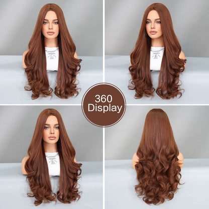 High Quality Long Brown Curly Wig for European and American Women