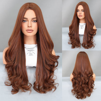 High Quality Long Brown Curly Wig for European and American Women