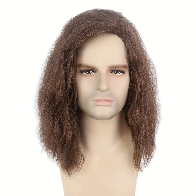 High Temperature Fiber Men's Wig - 150% Density, Natural Layered Curly Synthetic Hair