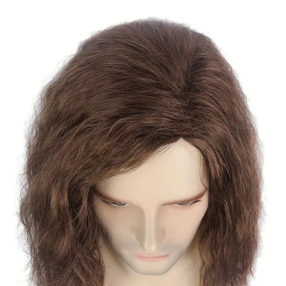 High Temperature Fiber Men's Wig - 150% Density, Natural Layered Curly Synthetic Hair