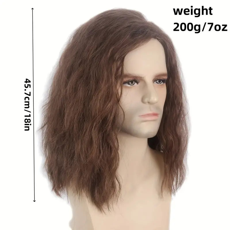 High Temperature Fiber Men's Wig - 150% Density, Natural Layered Curly Synthetic Hair