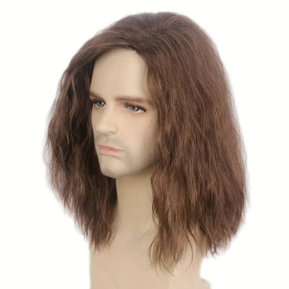 High Temperature Fiber Men's Wig - 150% Density, Natural Layered Curly Synthetic Hair