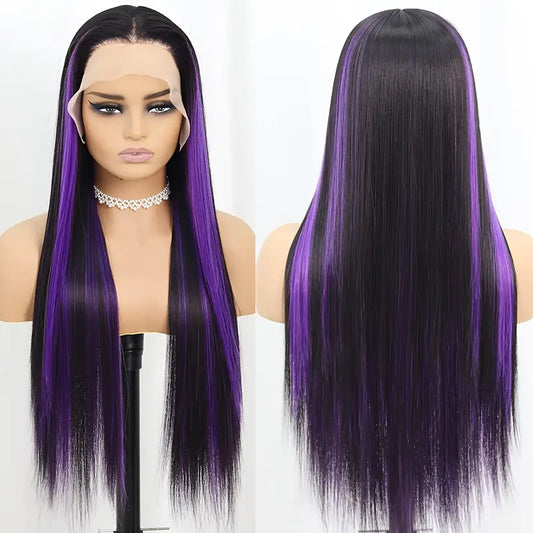 Highlight Purple Lace Front Wig for Women - Long Silky Straight