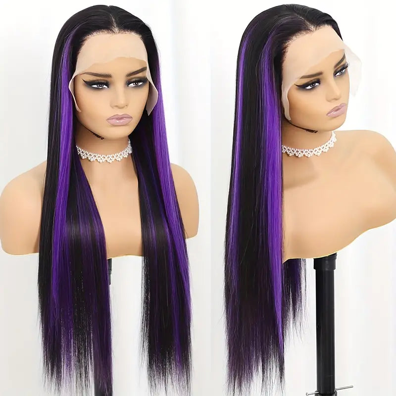 Highlight Purple Lace Front Wig for Women - Long Silky Straight