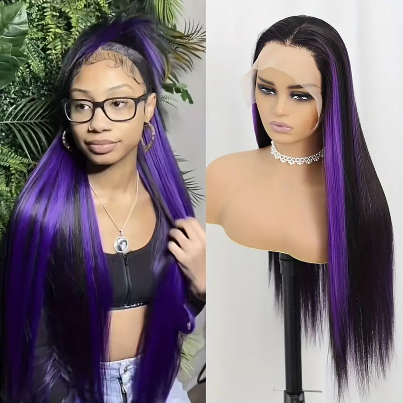 Highlight Purple Lace Front Wig for Women - Long Silky Straight