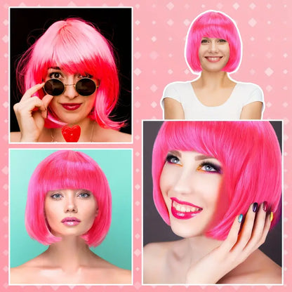 Hot Pink Bob Wigs - 12-Piece Pack for Women