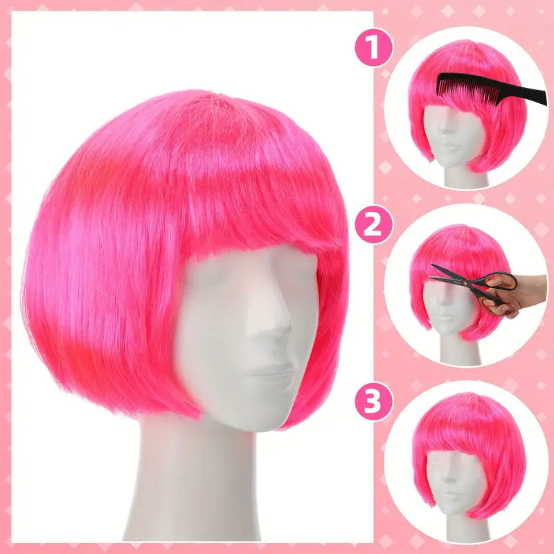 Hot Pink Bob Wigs - 12-Piece Pack for Women