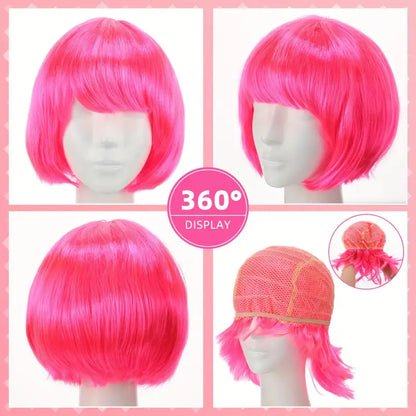 Hot Pink Bob Wigs - 12-Piece Pack for Women