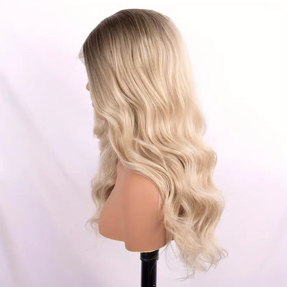 Light Blonde Brown Ombre Long Body Wave Synthetic Lace Front Wig