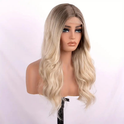 Light Blonde Brown Ombre Long Body Wave Synthetic Lace Front Wig