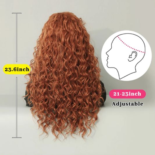 Long Blonde Red Curly Wig with Bangs – Heat Resistant Synthetic Afro Wig