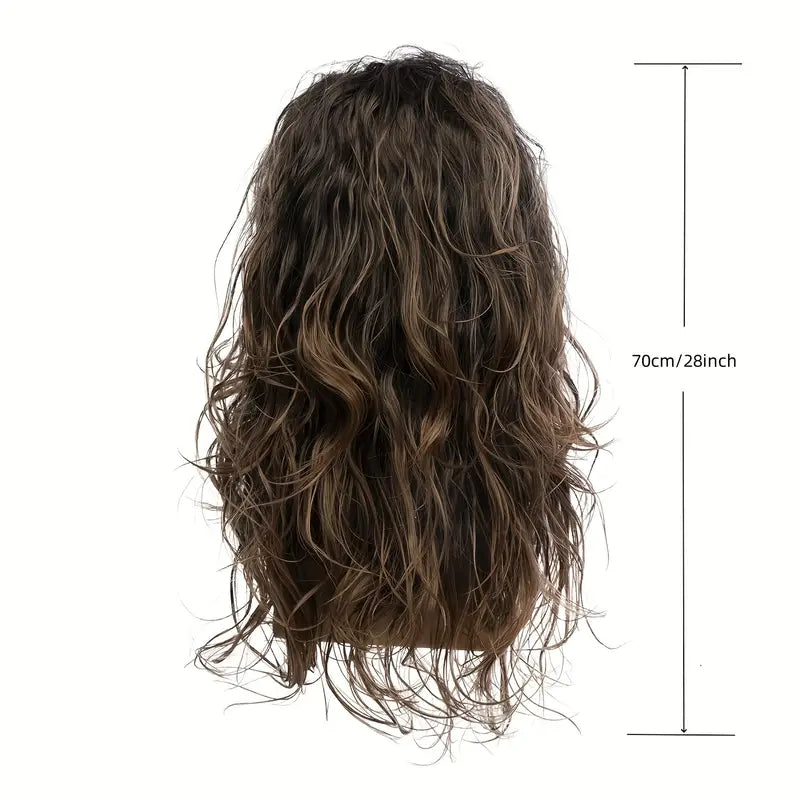 Long Curly Brown Synthetic Wig for Men – Perfect for Halloween Parties