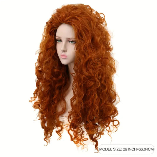 Long Curly Orange Wig Cosplay Red Synthetic Hair Wig