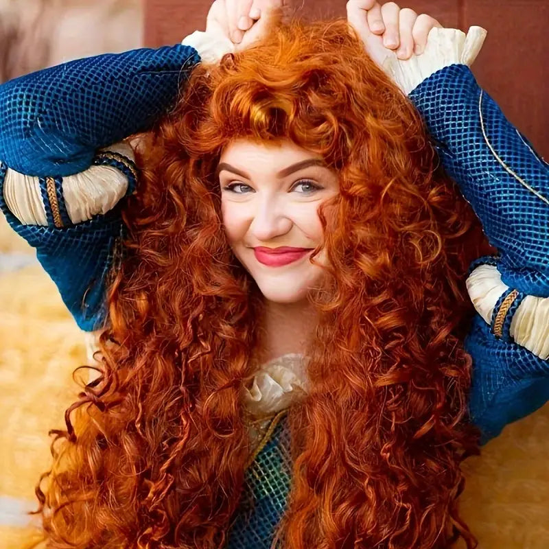 Long Curly Orange Wig Cosplay Red Synthetic Hair Wig