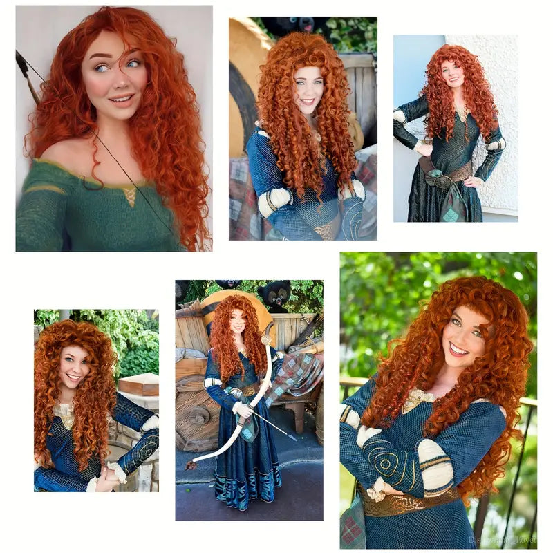 Long Curly Orange Wig Cosplay Red Synthetic Hair Wig