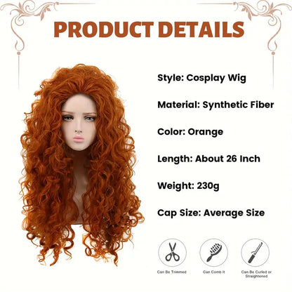 Long Curly Orange Wig Cosplay Red Synthetic Hair Wig