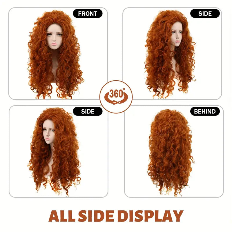 Long Curly Orange Wig Cosplay Red Synthetic Hair Wig