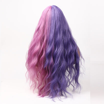 Long Pink-Purple Ombre Wavy Wig with Air Bangs