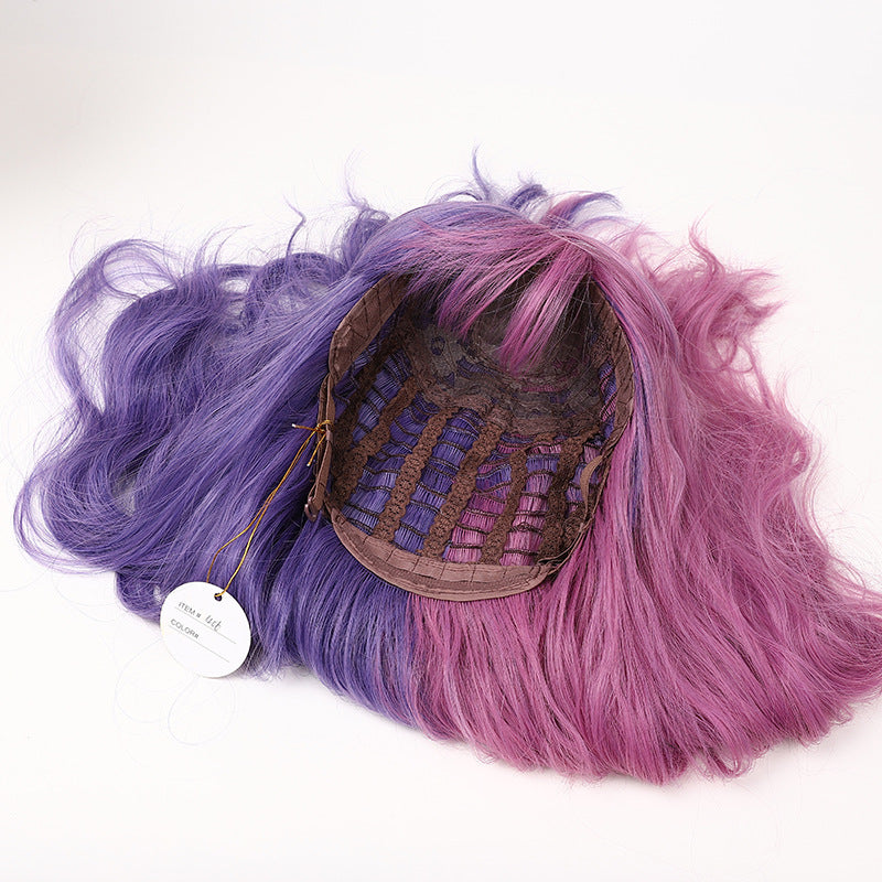 Long Pink-Purple Ombre Wavy Wig with Air Bangs