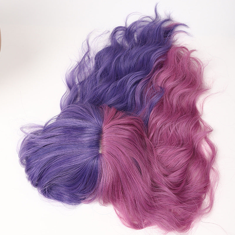 Long Pink-Purple Ombre Wavy Wig with Air Bangs