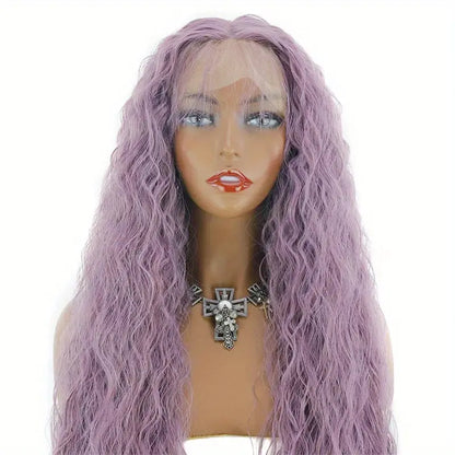 Long Purple Curly Wave 13x3 Synthetic Lace Front Wig for Women - 24 Inches