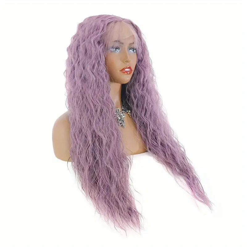 Long Purple Curly Wave 13x3 Synthetic Lace Front Wig for Women - 24 Inches