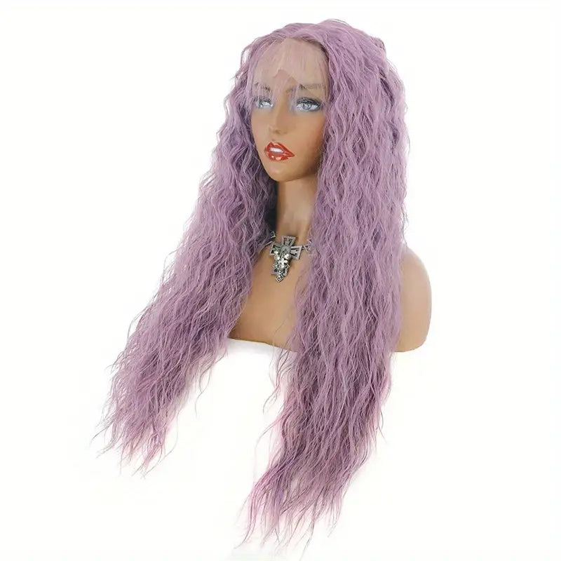 Long Purple Curly Wave 13x3 Synthetic Lace Front Wig for Women - 24 Inches