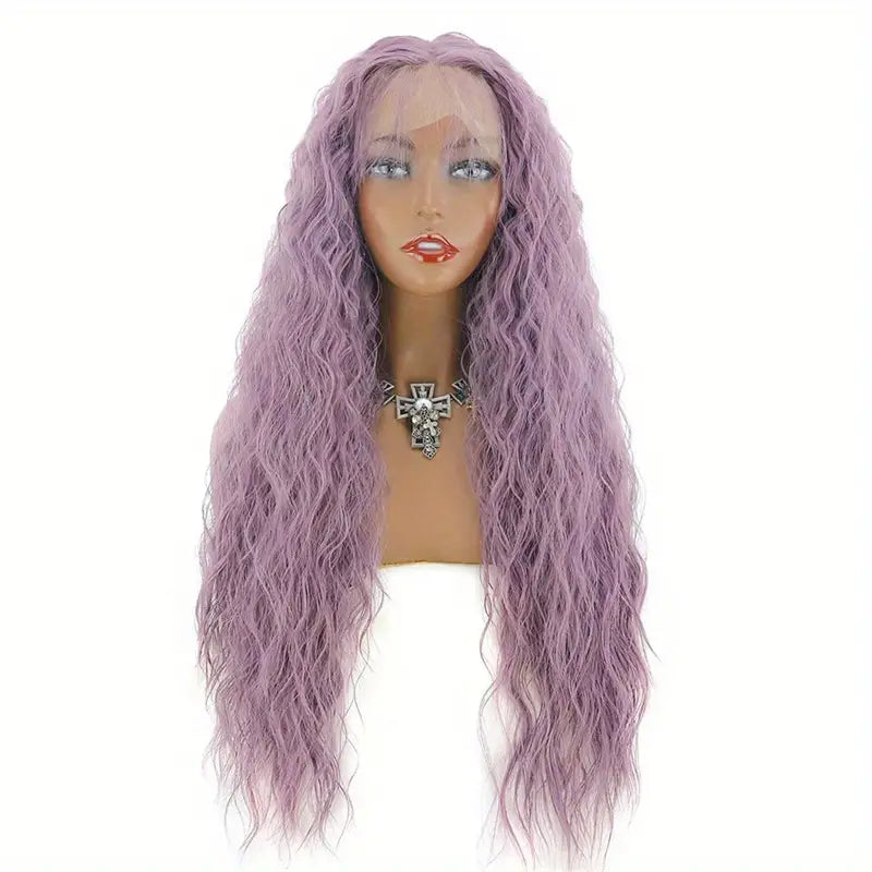 Long Purple Curly Wave 13x3 Synthetic Lace Front Wig for Women - 24 Inches