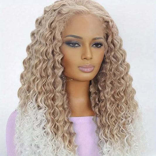 Long Wig Synthetic Lace Front Wig 13x2 Ombre Blonde with White Synthetic Hair