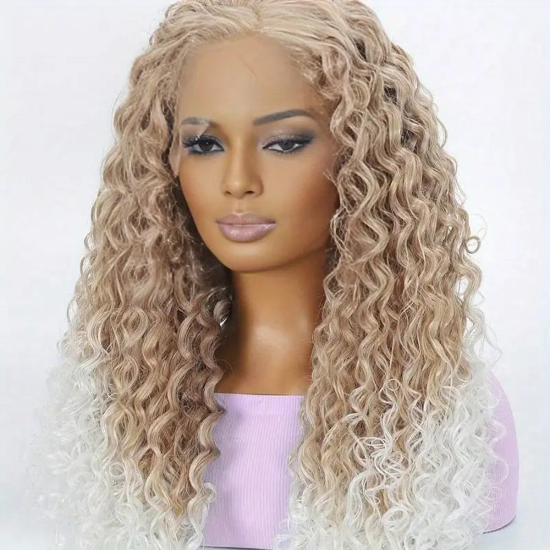 Long Wig Synthetic Lace Front Wig 13x2 Ombre Blonde with White Synthetic Hair