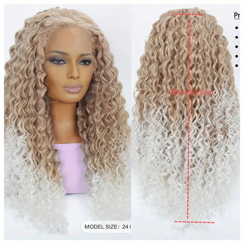 Long Wig Synthetic Lace Front Wig 13x2 Ombre Blonde with White Synthetic Hair