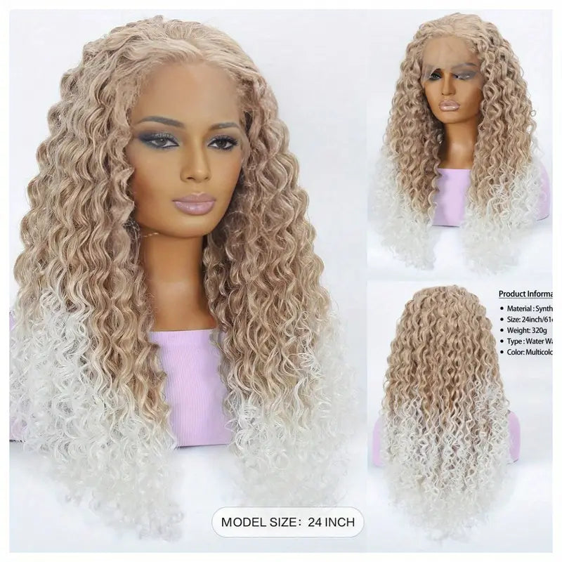 Long Wig Synthetic Lace Front Wig 13x2 Ombre Blonde with White Synthetic Hair