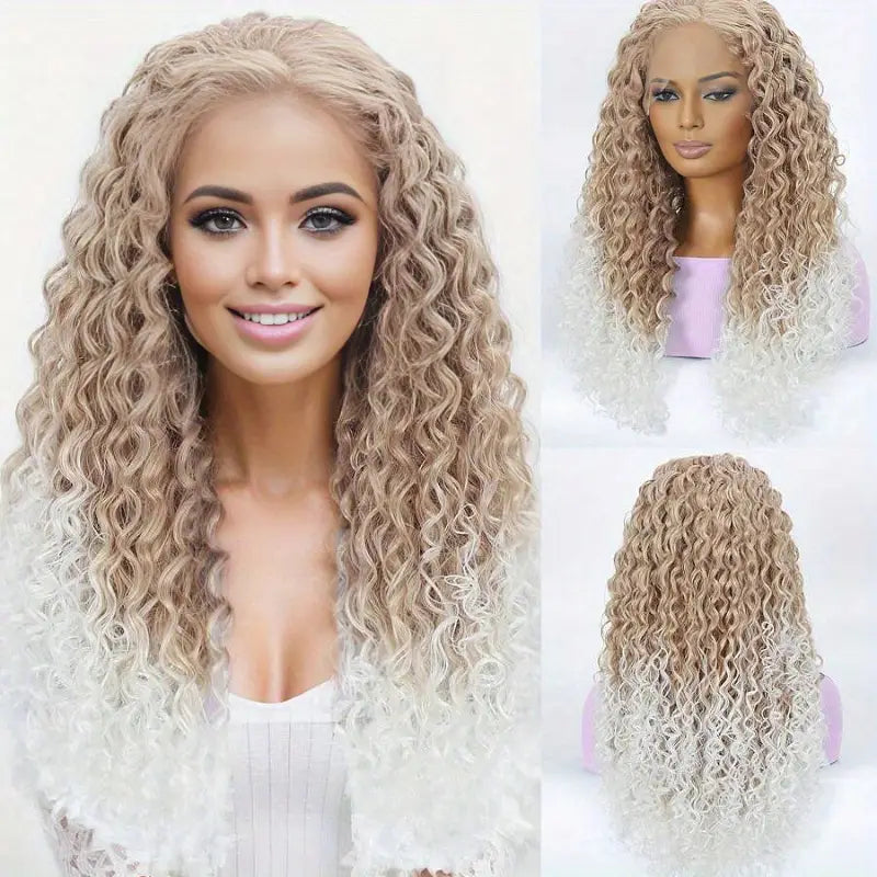 Long Wig Synthetic Lace Front Wig 13x2 Ombre Blonde with White Synthetic Hair