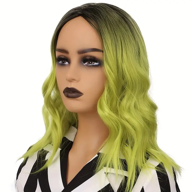 Luxe Cosplay Wig: 14 Inch Water Wave Grass Green