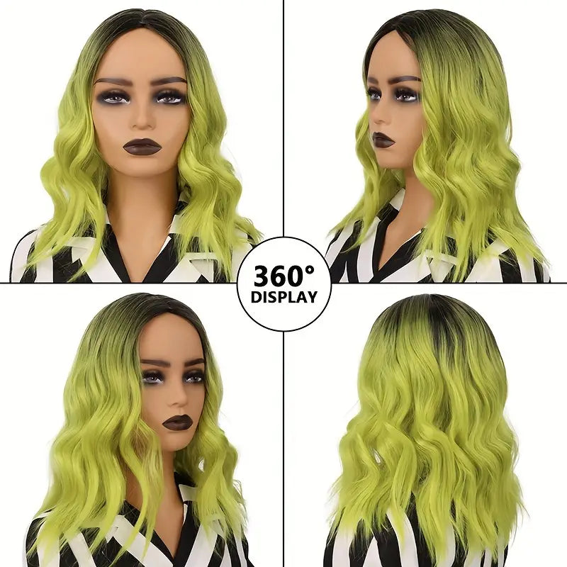 Luxe Cosplay Wig: 14 Inch Water Wave Grass Green