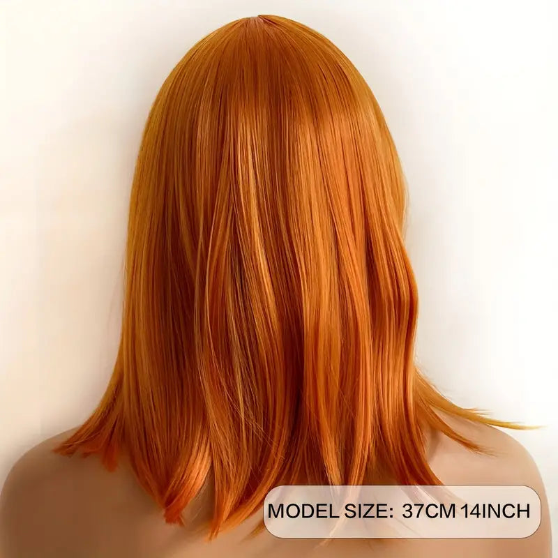 Medium Length Orange Wig – Straight Bob with Middle Part