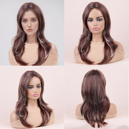 Medium length gradient brown synthetic hair with rose lace cap