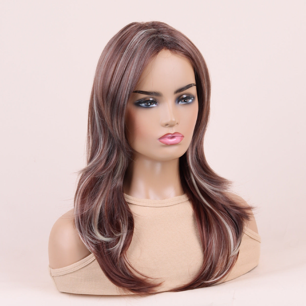 Medium length gradient brown synthetic hair with rose lace cap